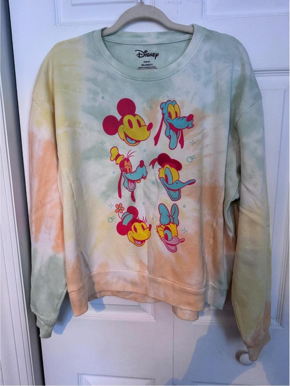 Disney Pastel Tie-Dye Mickey & Friends Sweatshirt - Yellow, Green, Coral
